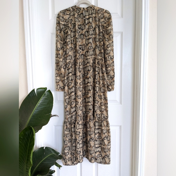 ZARA Snakeskin Puff Sleeves Midi dress - Picture 4 of 11